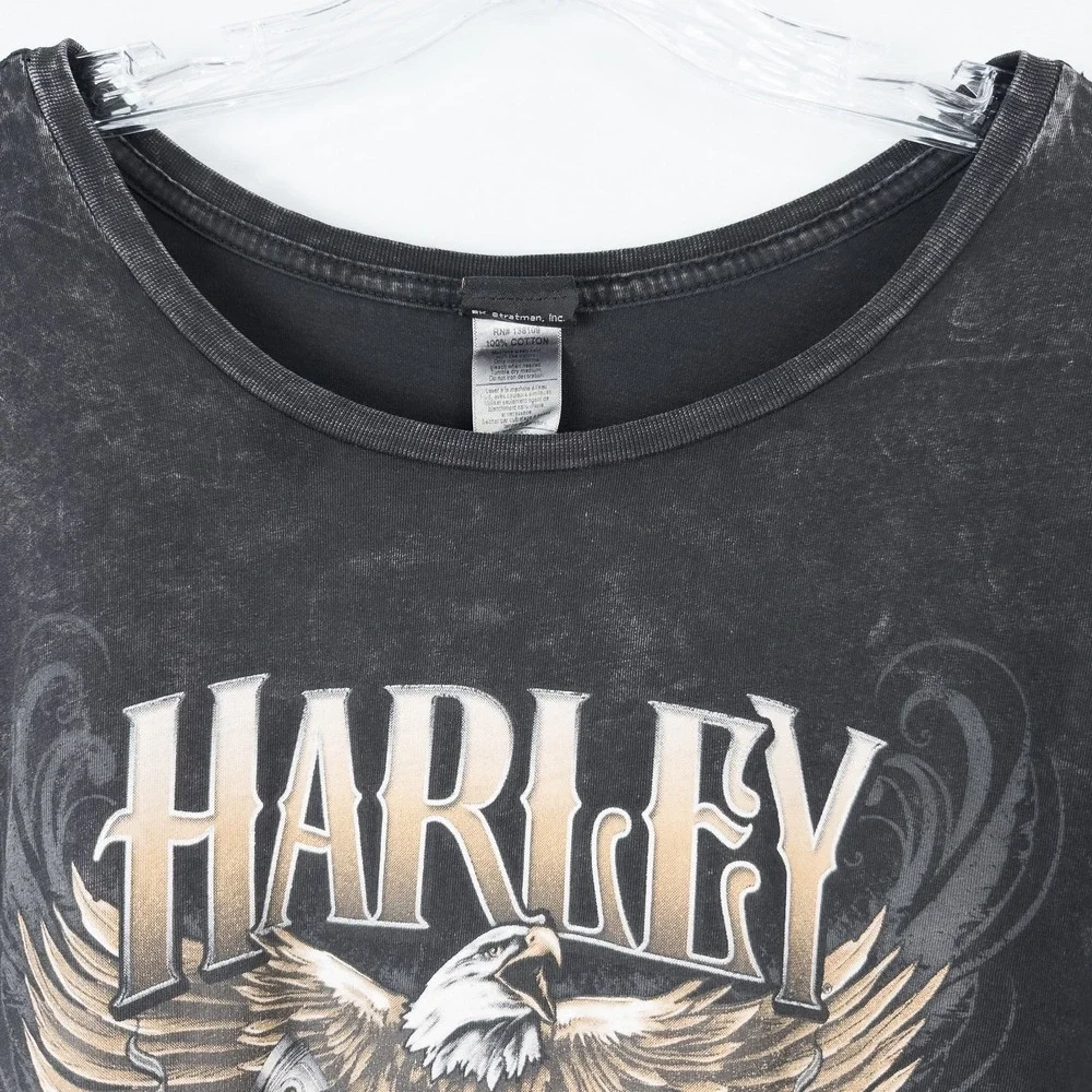 Harley Davidson Womens XL Marquette MI Forever Bald Eagle Studded 3/4 Sleeve Top - Picture 9 of 16